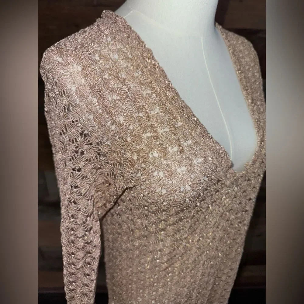 ELIF for Jordan Taylor Loose Knit Crochet Gold Long Sleeve Beach Coverup Medium